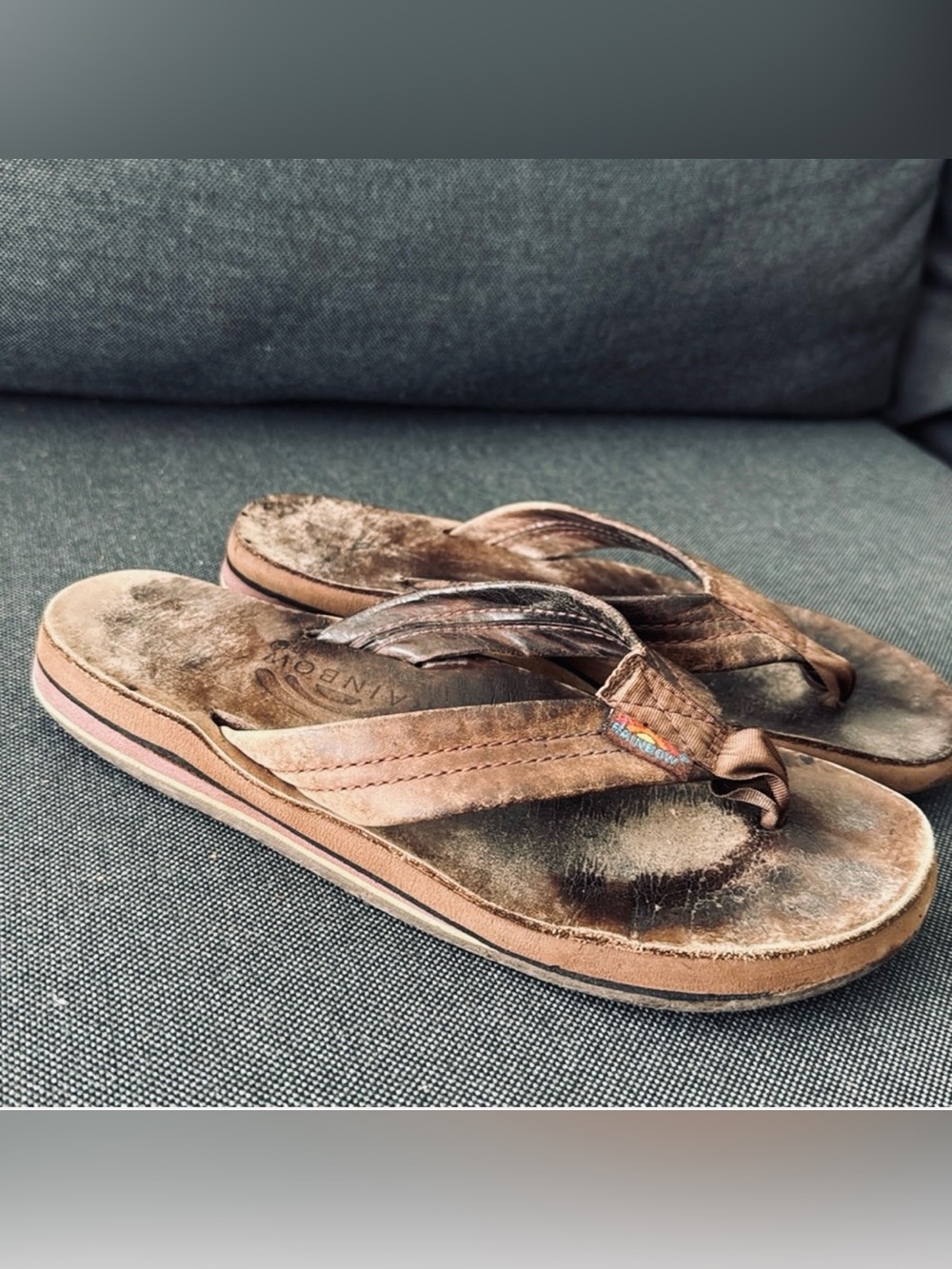 Classic Chocolate Rainbow Leather Sandals Womens size 6.5 double layer.